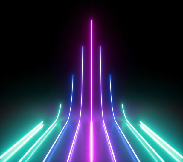 3d渲染，抽象的最小背景，发光的线上升，箭头，网络，图表，粉蓝色霓虹灯，紫外线光谱，激光显示图片下载