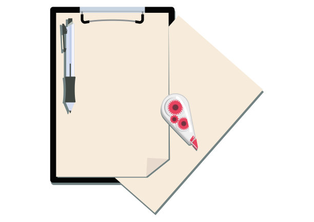 剪贴板和笔的布局。剪贴艺术的记事本。书写材料和记事本。素材图片