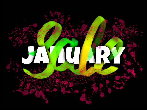 一月销售横幅与发光的墨迹，印刷和手写图片下载