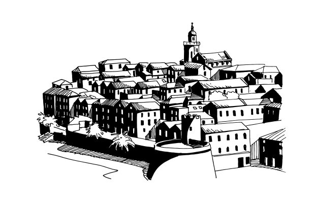 克罗地亚科尔库拉的建筑矢量草图。图片下载