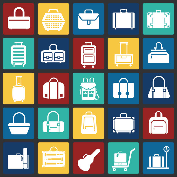 案例图标设置在彩色方块背景图形和网页设计。简单的矢量信号。网站按钮或手机应用的互联网概念符号。图片下载