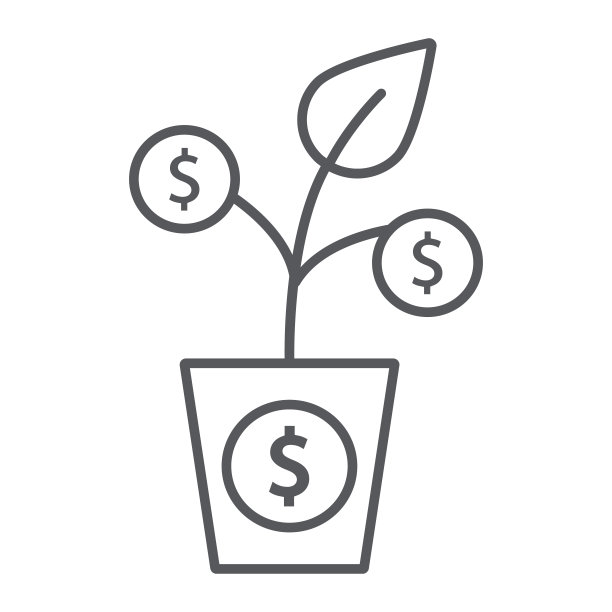 钱树细线图标，货币与生长，金融植物标志，矢量图形，白色背景上的线性图案。图片下载