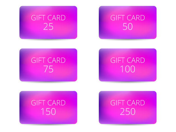 一套礼品卡与紫色和粉红色的渐变背景。矢量插图图片下载
