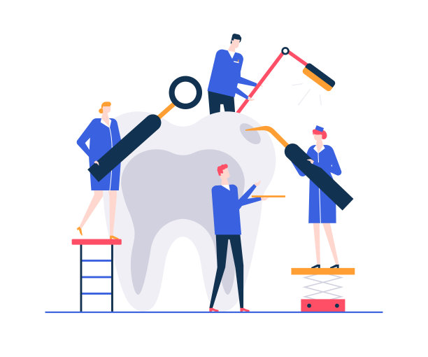 牙科护理-彩色平面设计风格插图图片下载