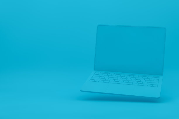 空屏幕笔记本电脑，最小的技术概念，蓝色背景图片下载