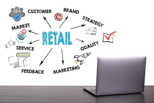 零售的概念。图表与关键字和图标图片下载