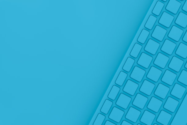 PC键盘，简约概念，蓝色背景图片下载