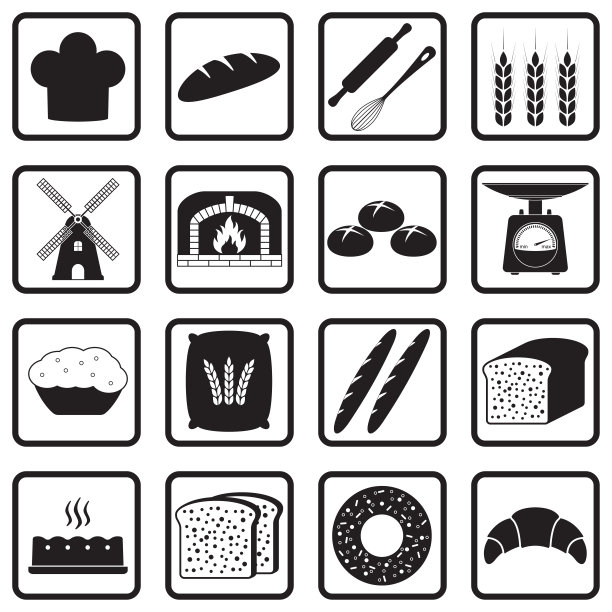 面包店和面包图标设置孤立的白色背景。矢量插图。图片下载