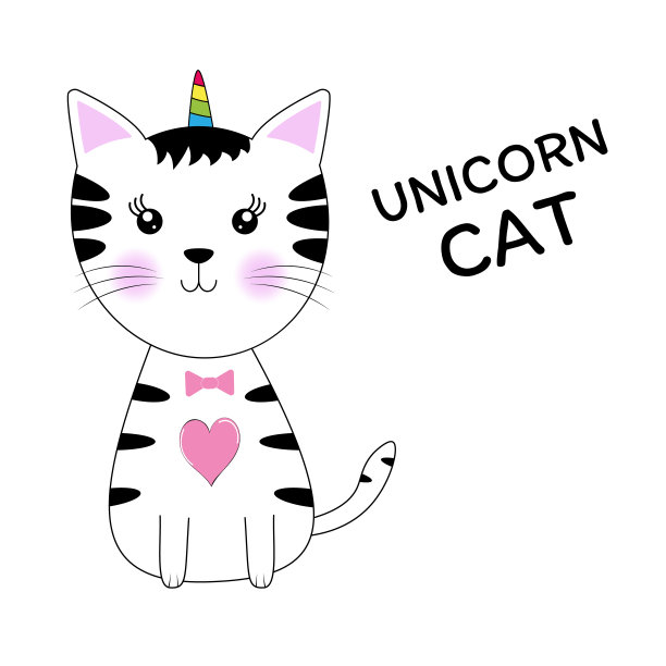 可爱的幻想独角兽猫。贺卡。图片下载