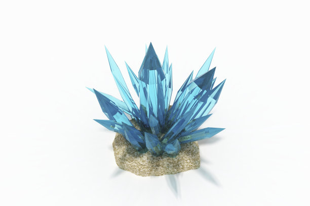 蓝色水晶岩石，彩色蓝色石英晶体在白色的背景图片下载