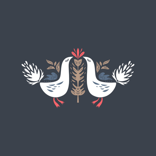 斯堪的纳维亚风格的鸟。北欧民间装饰。花卉图案。标签,打印。矢量图图片下载