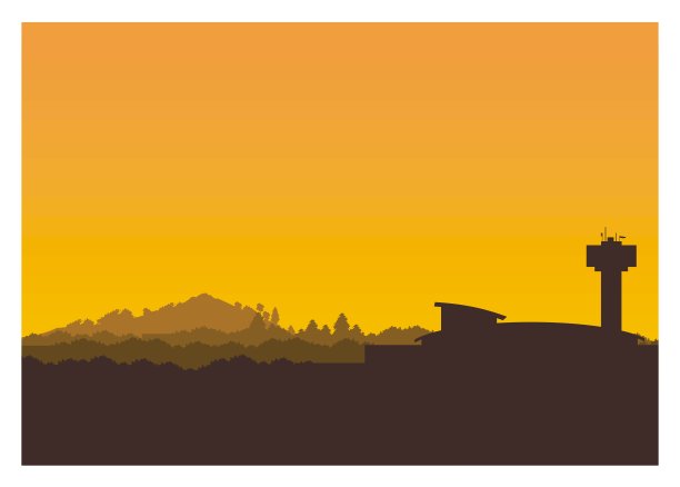 机场空中交通管制以山为背景，剪影插图图片下载