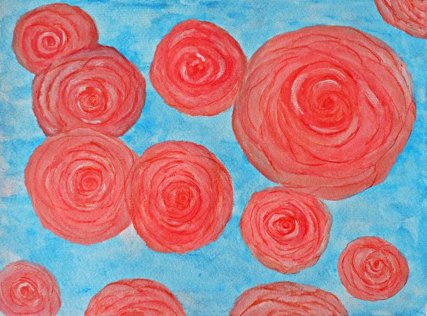 天蓝色背景的玫瑰印象派绘画图片下载