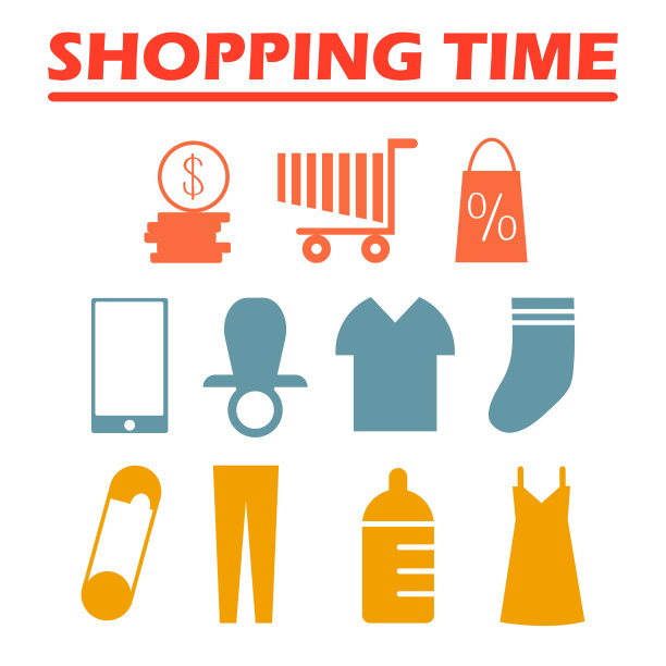 购物时间卡通矢量插图集图片下载