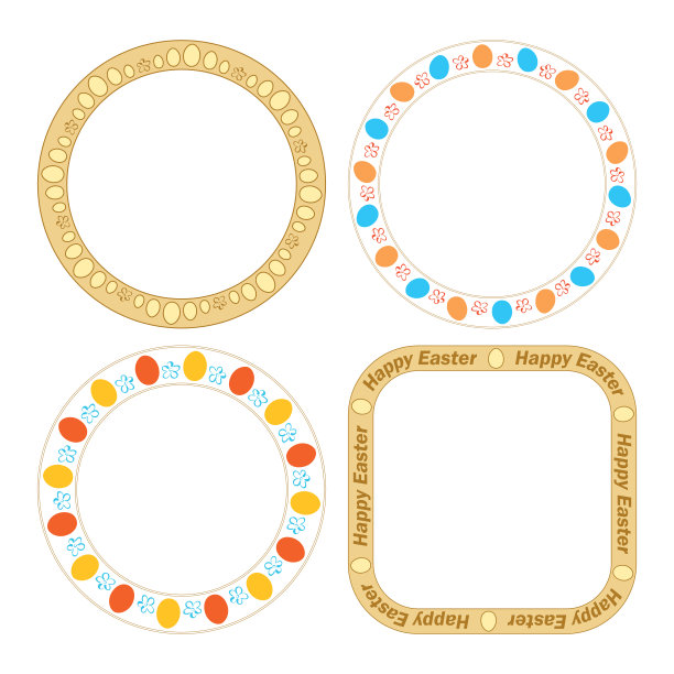 矢量圆形和方形的框架装饰鸡蛋复活节假期图片下载