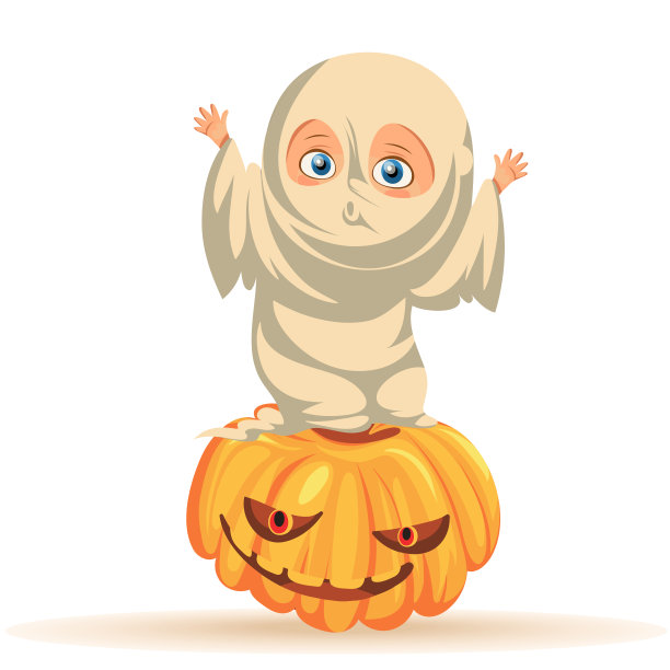 卡通孩子在万圣节服装平面海报图片下载