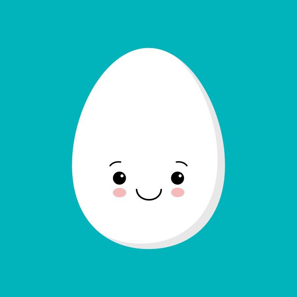 矢量白单逼真动物可爱蛋。鸡蛋与蓝色背景上的柔和阴影隔离。素材图片