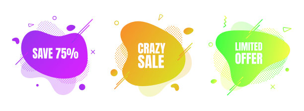 3 .现代液体抽象特别优惠价格标志节省75%，疯狂销售，有限提供文字梯度平面风格设计流体矢量彩色矢量插图横幅简单形状的广告。图片下载