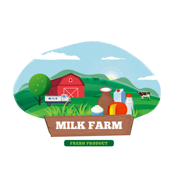 有机牛奶农场概念网页横幅图片下载