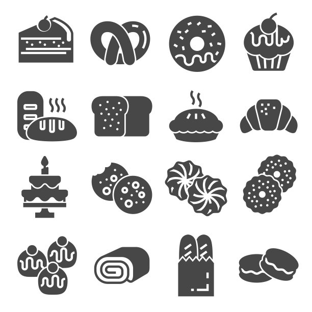面包店灰色图标合集，矢量图图片下载