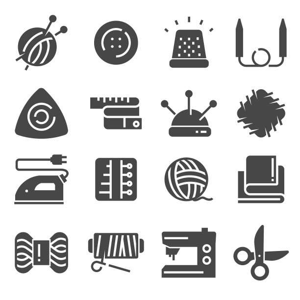 缝纫和刺绣工具灰色图标设置图片下载
