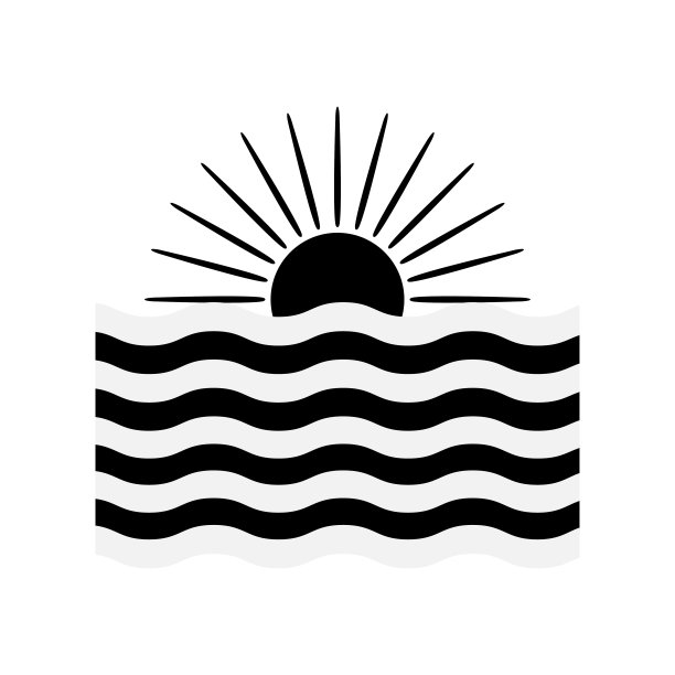 日落图标和海洋图标，平面风格的插图设计。向量。——矢量图片下载