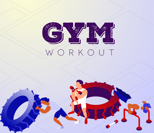 卡通健美运动员队在体育馆锻炼图片下载