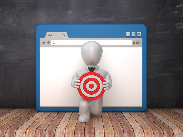 Web浏览器与业务字符和目标在黑板背景- 3D渲染图片下载