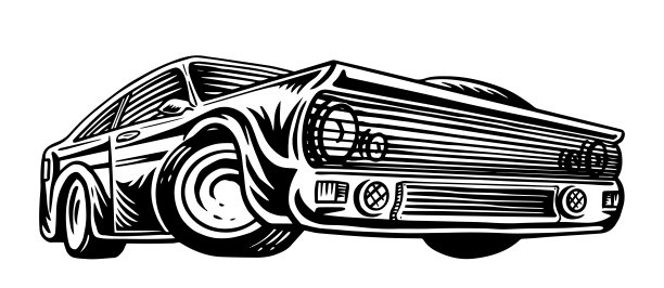 肌肉车或老式交通工具。经典复古老派汽车服务。海报和横幅。为符号和标签雕刻手绘草图。商务级机动车辆。图片下载