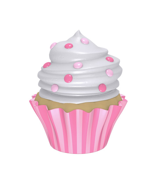 粉红玫瑰条纹模具的美味纸杯蛋糕图片下载