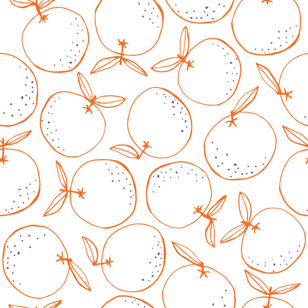 异想天开的手绘涂鸦橙色矢量无缝图案背景。线条艺术夏日水果图片下载