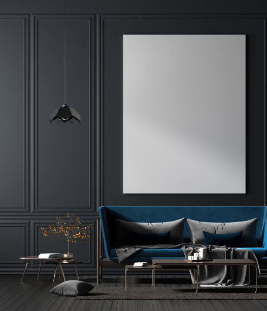 模拟海报框架在斯堪的纳维亚风格的室内。简约的室内设计。3 d演示。图片下载