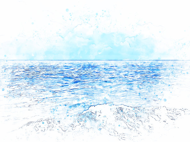 抽象色彩山、峰、海、水水彩插画背景。图片下载