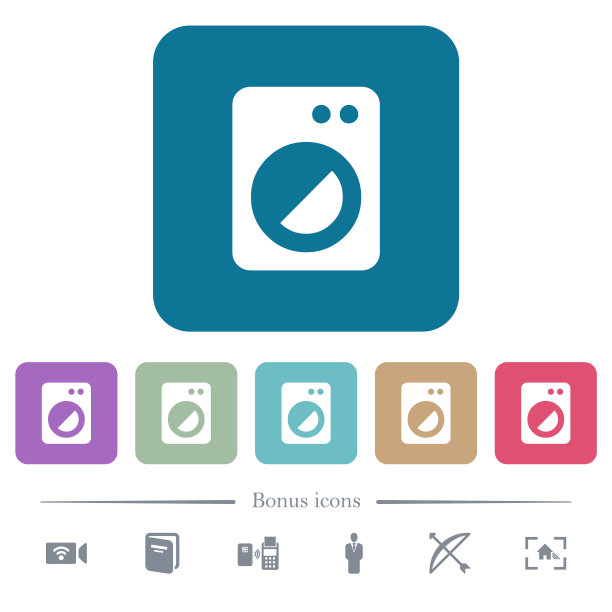 洗衣机平面图标上的颜色圆形方形背景图片下载