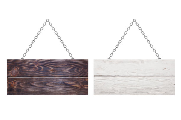 旧木招牌链。3d渲染图片下载