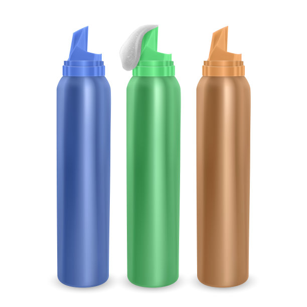 一套不同颜色的泡沫瓶，现代广告模板。产品包装品牌的模型，洗发水和摩丝的金属瓶图片下载