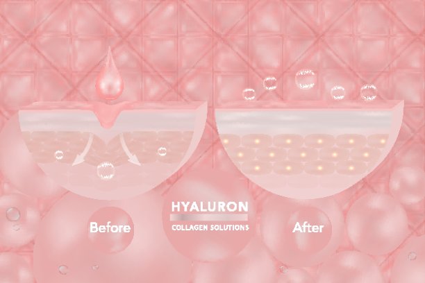 透明质酸皮肤液广告，粉色胶原蛋白血清滴与化妆品广告背景随时使用。说明向量。图片下载