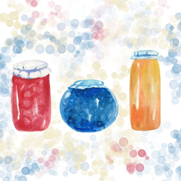 罐果酱。水彩集图片下载