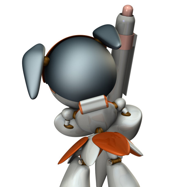 一个女机器人正在用一支大钢笔写一个标志。这是一种承诺。白色背景。3 d演示。后的外观。图片下载