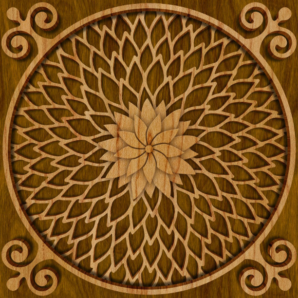 木雕几何图案背景纹理，3d插图图片下载