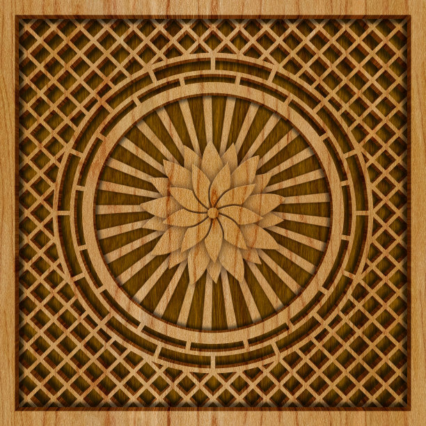 木雕几何图案背景纹理，3d插图图片下载