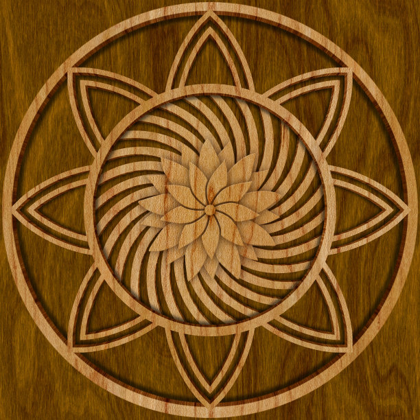 木雕几何图案背景纹理，3d插图图片下载