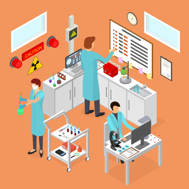 实验室室内家具等距视图。向量图片下载