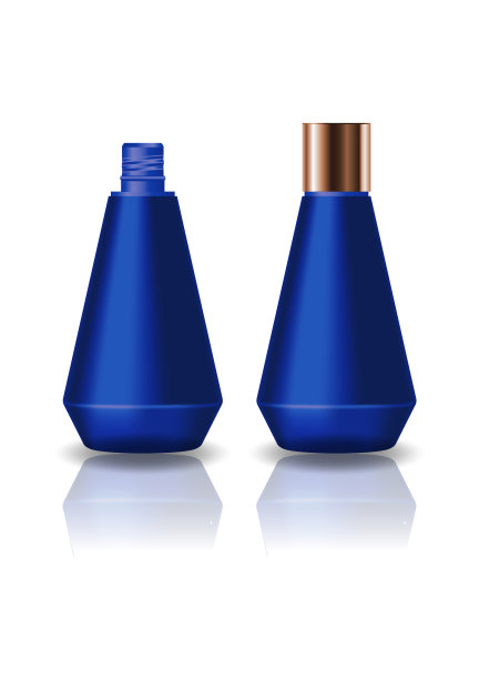 空白蓝色锥形化妆品瓶与螺旋盖美容或健康产品。孤立在白色背景与反射阴影。可用于包装设计。矢量插图。图片下载