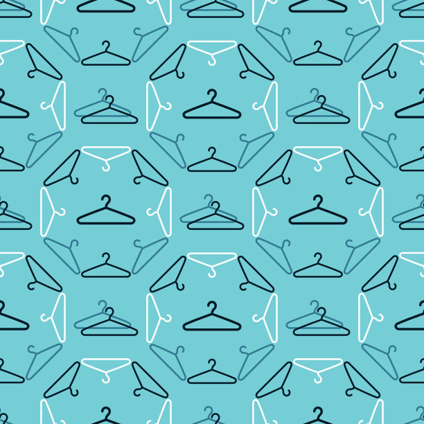 无缝纹理与衣架。孤立线性简单的平面形状。平面向量打印。图片下载
