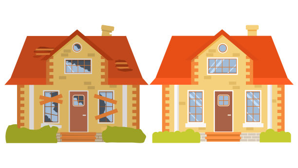 房屋修缮前后。老破败的家。图片下载