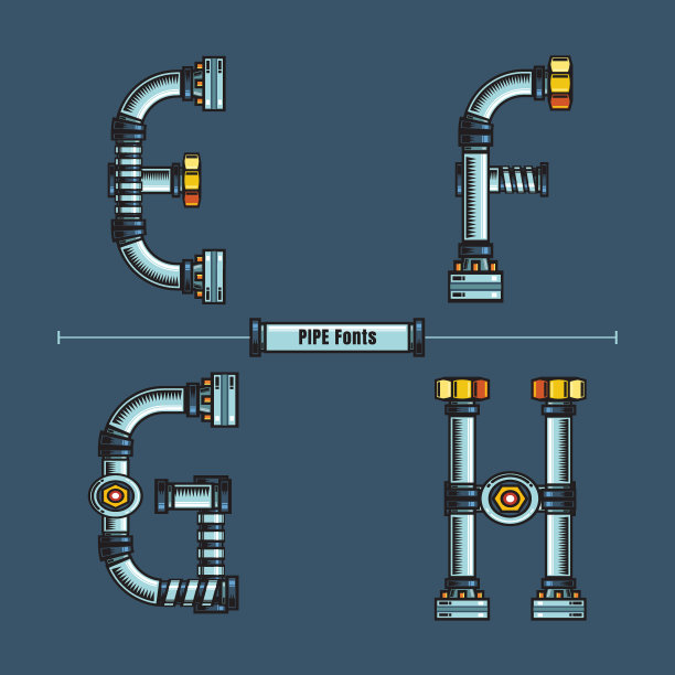 字母金属管风格在一套EFGH字体漫画向量图片下载