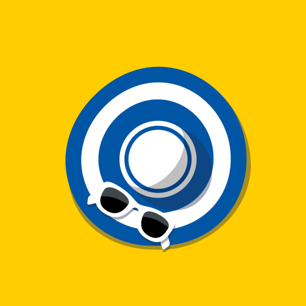 沙滩帽上的太阳镜有阴影素材图片