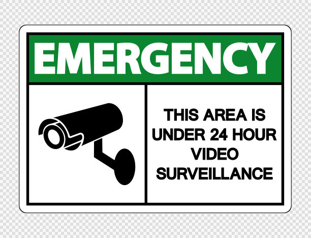 紧急情况此区域在透明背景下的24小时视频监控标志下图片下载