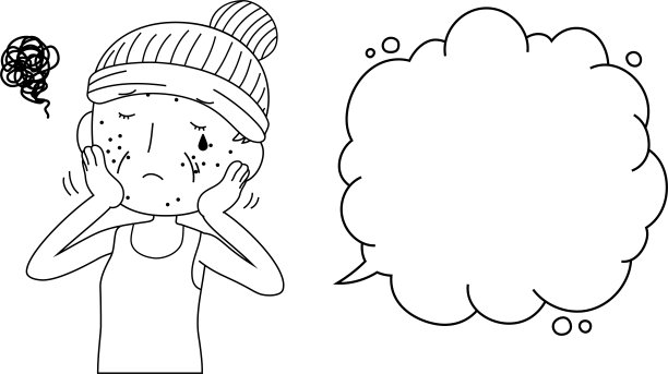 一个可爱的老女人的插图与粗糙的皮肤气泡标注轮廓图片下载